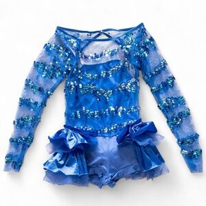 Weissman Blue Sequin Dance Costume Kids Size MC Sparkly Outfit